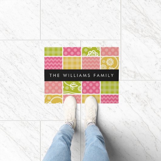 ジグザグシブロン，水玉模様，ギンガム，お名前 ドアマット (室内)