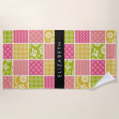 ジグザグシブロン，水玉模様，ギンガム，お名前 ビーチタオル (正面)