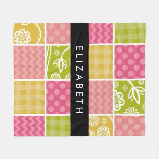 ジグザグシブロン，水玉模様，ギンガム，お名前 フリースブランケット (正面(横))