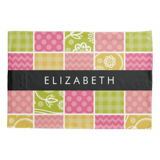 ジグザグシブロン，水玉模様，ギンガム，お名前 枕カバー (裏面)