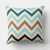 ジグザグパターンのクリームのティール(緑がかった色)の金ゴールドブラウン クッション (裏面)