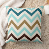 ジグザグパターンのクリームのティール(緑がかった色)の金ゴールドブラウン クッション (ブランケット)