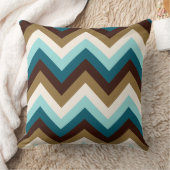 ジグザグパターンのティール(緑がかった色)、ブラウン、金ゴールド及びクリーム クッション (ブランケット)