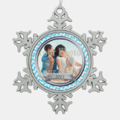 ジグザグパターンフォトキープサク スノーフレークピューターオーナメント (正面)