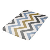 ジグザグパターン金ゴールドグレー&ブルーオンクリーム バスマット (アングル)