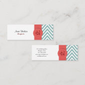 ジグザグパターン、シェブロンパターン-白い青 スキニー名刺 (正面/裏面)