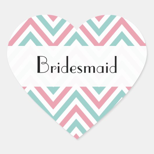 ジグザグパターン, チェvron, 青, ピンク, 結婚式 ハートシール (正面)