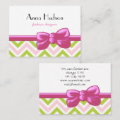 ジグザグパターン、山形パターン、緑、ピンク 名刺 (正面/裏面)