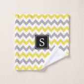 ジグザグパターン、山形、黄、灰色、モノグラム バスタオルセット (ウォッシュタオル)