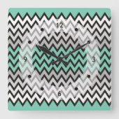 ジグザグパターン – 白黒グレー+アイディア スクエア壁時計 (正面)