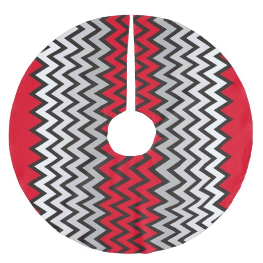 ジグザグパターン – 白黒グレー+アイディア ブラッシュドポリエステルツリースカート (正面)