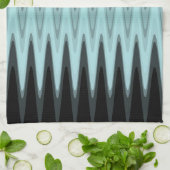 ジグザグブラックティール(緑がかった色)グレーパターン キッチンタオル (折り畳み)