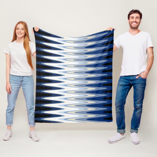 ジグザグブルー白黒グレーベージュパターン フリースブランケット (インサイチュ)
