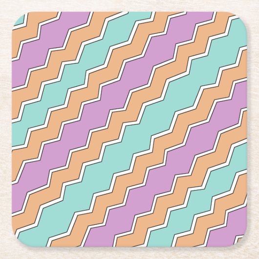 ジグザグ幾何パターン スクエアペーパーコースター (正面)