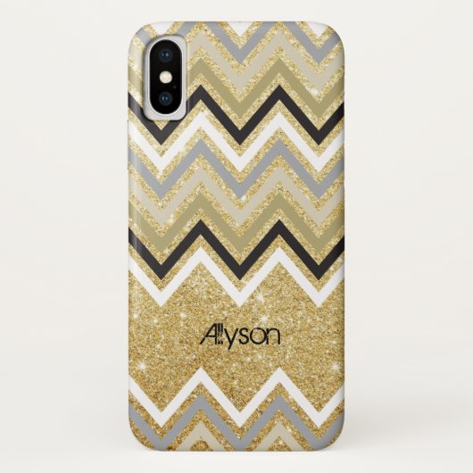 ジグザグ形のシェブロンパターン金ゴールドのグリッターの電話箱 Case-Mate iPhoneケース (裏面)
