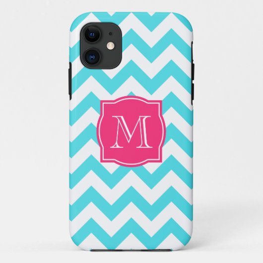 ジグザグ形のターコイズおよびピンクのカスタムなモノグラム Case-Mate iPhoneケース (裏面)