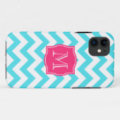 ジグザグ形のターコイズおよびピンクのカスタムなモノグラム Case-Mate iPhoneケース (裏面(横))