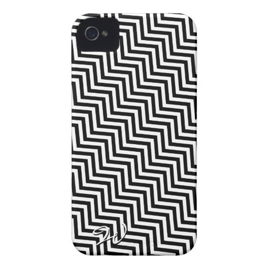 ジグザグ形1のSpeckの黒く及び白い箱 Case-Mate iPhoneケース (裏面)