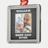 ジグザグ最高のパパエバーネームとフォトシルバーグレー メタルオーナメント (左)