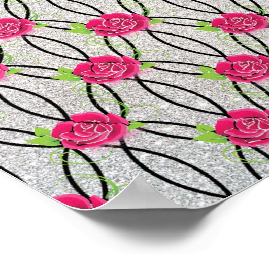 ジグザグ模様、花 ポスター (角)