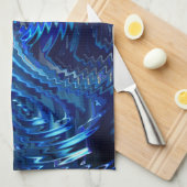 ジグザグ線を持つ青い波状星 キッチンタオル (四つ折り)