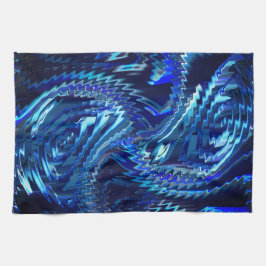 ジグザグ線を持つ青い波状星 キッチンタオル