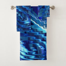 ジグザグ線を持つ青い波状星 バスタオルセット