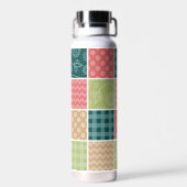 ジグザグ、シェブロン、ギンガム、水玉模様、パッチワーク ウォーターボトル (背面)