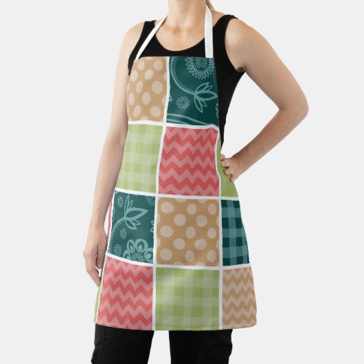 ジグザグ、シェブロン、ギンガム、水玉模様、パッチワーク エプロン (インサイチュ)