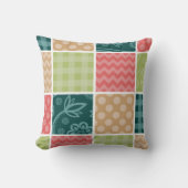 ジグザグ、シェブロン、ギンガム、水玉模様、パッチワーク クッション (正面)