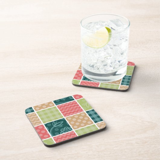 ジグザグ、シェブロン、ギンガム、水玉模様、パッチワーク コースター (右側)