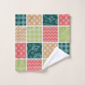 ジグザグ、シェブロン、ギンガム、水玉模様、パッチワーク バスタオルセット (ウォッシュタオル)