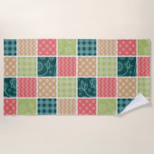 ジグザグ、シェブロン、ギンガム、水玉模様、パッチワーク ビーチタオル (正面)