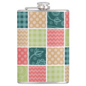 ジグザグ、シェブロン、ギンガム、水玉模様、パッチワーク フラスク (正面)