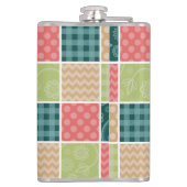 ジグザグ、シェブロン、ギンガム、水玉模様、パッチワーク フラスク (裏面)