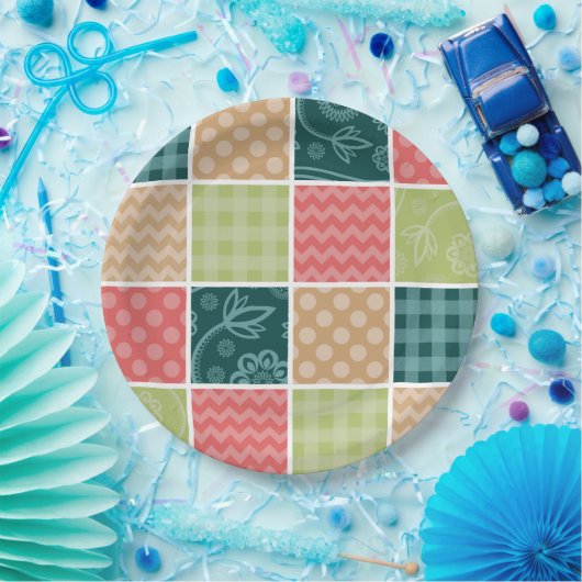 ジグザグ、シェブロン、ギンガム、水玉模様、パッチワーク ペーパープレート (パーティー)