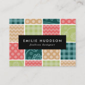 ジグザグ、シェブロン、ギンガム、水玉模様、パッチワーク 名刺 (正面)