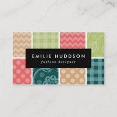 ジグザグ、シェブロン、ギンガム、水玉模様、パッチワーク 名刺 (正面)