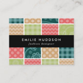 ジグザグ、シェブロン、ギンガム、水玉模様、パッチワーク 名刺 (正面)