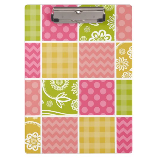 ジグザグ、シェブロン、水玉模様、ギンガム、パッチワーク クリップボード (正面)