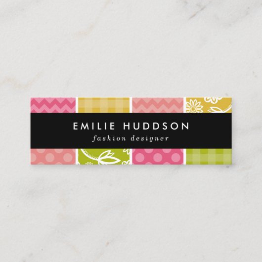 ジグザグ、シェブロン、水玉模様、ギンガム、パッチワーク スキニー名刺 (正面)