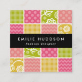 ジグザグ、シェブロン、水玉模様、ギンガム、パッチワーク スクエア名刺 (正面)
