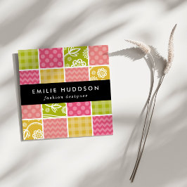 ジグザグ、シェブロン、水玉模様、ギンガム、パッチワーク スクエア名刺
