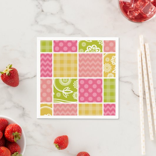 ジグザグ、シェブロン、水玉模様、ギンガム、パッチワーク スタンダードカクテルナプキン (インサイチュ)