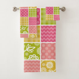 ジグザグ、シェブロン、水玉模様、ギンガム、パッチワーク バスタオルセット