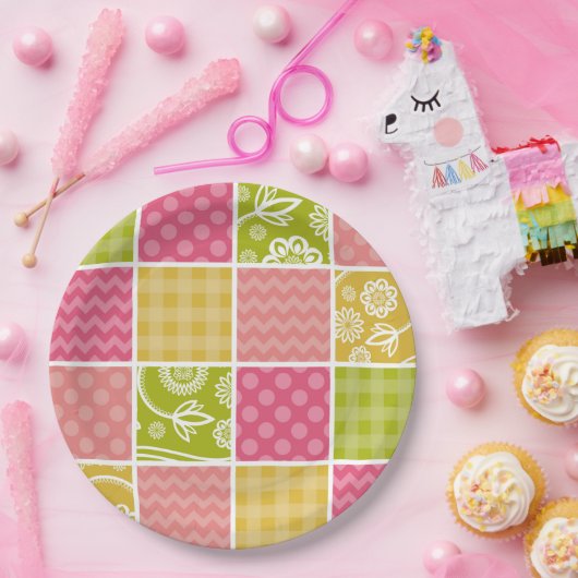 ジグザグ、シェブロン、水玉模様、ギンガム、パッチワーク ペーパープレート (パーティー)