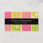 ジグザグ、シェブロン、水玉模様、ギンガム、パッチワーク 名刺 (正面)
