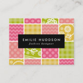 ジグザグ、シェブロン、水玉模様、ギンガム、パッチワーク 名刺 (正面)