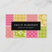 ジグザグ、シェブロン、水玉模様、ギンガム、パッチワーク 名刺 (正面)