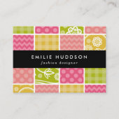 ジグザグ、シェブロン、水玉模様、ギンガム、パッチワーク 名刺 (正面)